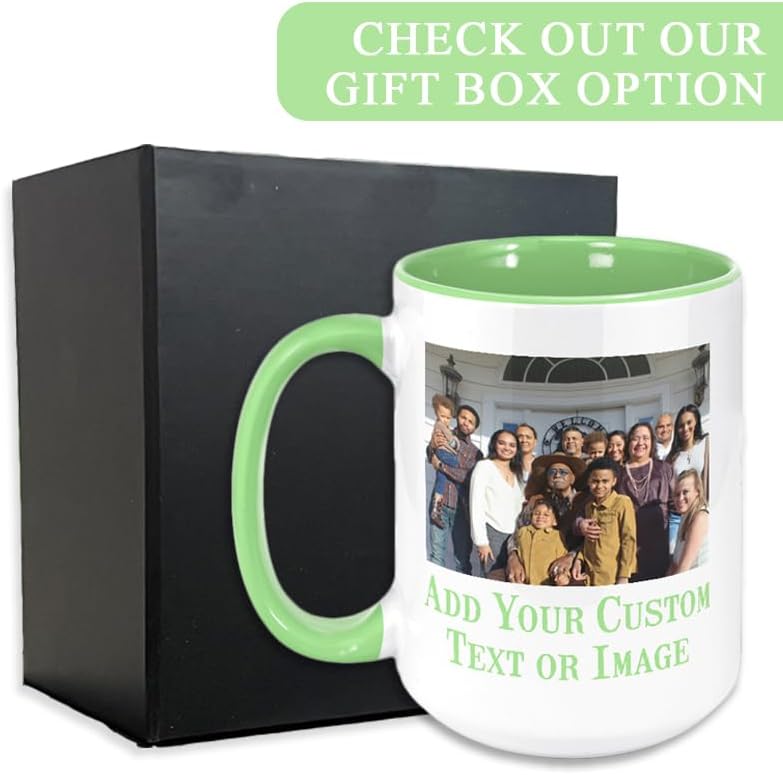 Personalized Coffee Mug, Custom Photo Text 15 Oz Ceramic Mug, Customized Picture Name Tea Cup, Unique Gift Idea, Taza Cafe Personalizadas Fotos, Cute Custom Gifts Mom Women, Mother's Day, Light Green