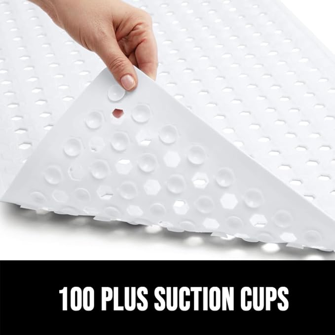 GORILLA GRIP Patented Square Shower Stall Mat, Small Bathtub Floor Mats for Stand Up Showers with Suction Cups and Drainage Holes, Machine Wash, Soft on Feet, Bathroom Accessories 21x21 Inch, White