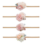 Baby Girl Nylon Headbands Flower Hair Bows Accessories-Elastic Hair Band Crown Handmade FLoral Wraps Birthday Gifts for Girls Newborn Infant Toddler 4Pcs