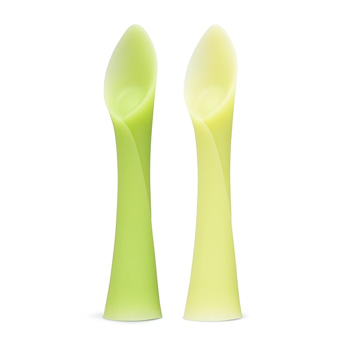 Olababy 100% Silicone Soft-Tip Training Spoon for Baby Led Weaning 2pack (Kiwi/Lemon)