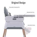 3 in 1 Baby High Chair,Adjustable Convertible Chairs Baby High Chairs for Babies and Toddlers,Portable and Easy to Clean,Gray