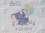 Personalized Baby Blanket Baby Quilt Monogrammed Blankets for Boys and Girls Embroidered Baby Gifts (Elephant & Balloons) Crib