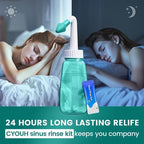 Neti Pot Sinus Rinse Bottle 260 ML with 60 Nasal Wash Salt Packets and Sticker Thermometer Nose Wash Cleaner Pressure Rinse Nasal Irrigation for Adult & Kid BPA Free (Green)