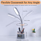 WILIT LED Desk Lamp for College Dorm Room Essentials, Students Study Lamp with Charging Station, Pen Holder, Clock & RGB Night Light, Office Desk Accessories, Table Lamp for Bedroom - Gray