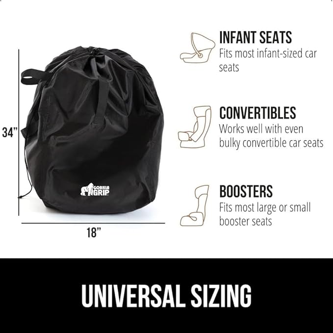 GORILLA GRIP Car Seat Travel Bag for Airplane Gate Check, Easy Carry Padded Backpack Bags Cover Carseats, Infant Baby Carriers and Toddler Booster Seats for Airport, Child Air Travels Essential, Black