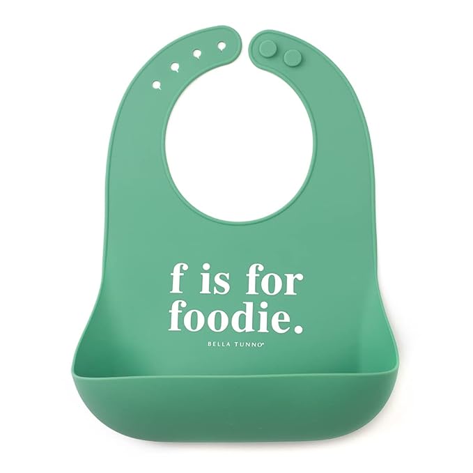 Bella Tunno Baby Bib for Eating, Waterproof Silicone Bib with Large Food Catcher, Adjustable Fit for Babies 4-12 months & Toddlers 1-3 Years, Boys & Girls, F Is For Foodie