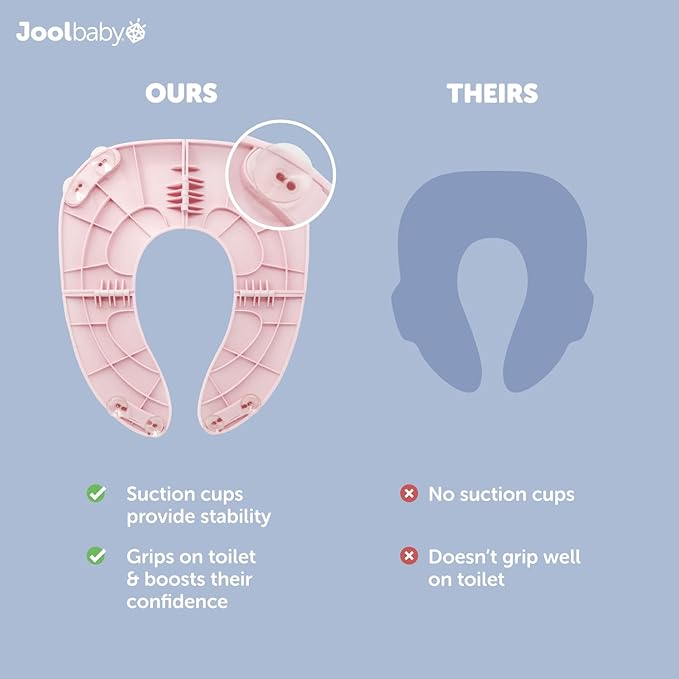 Jool Baby Folding Travel Potty Training Seat for Toddlers, Fits Round & Oval Toilets, Non-Slip Suction Cups, Includes Free Travel Bag (Pink)