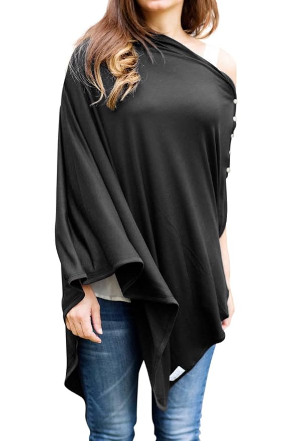 Byrd & Blume Maternity Nursing Cover Breathable Lightweight Breastfeeding Cover Wrap Shawl Scarf Poncho Full 360 (Black, One size)