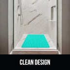 GORILLA GRIP Patented Square Shower Stall Mat, Small Bathtub Floor Mats for Stand Up Showers, Suction Cups and Drain Holes, Machine Wash, Soft on Feet, Bathroom Accessories 21x21 Inch Turquoise Opaque