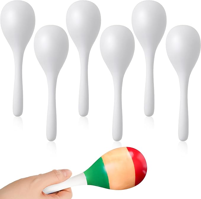 Leitee 6 Pcs DIY Wood Maracas Unfinished Hand Painted Maracas Party Favor Wooden Rumba Shakers Hand Percussion Rattles Musical Instruments with Clear Sound for Kid Adult (White)