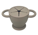 BraveJusticeKidsCo | Snack Attack II Snack Cup | Collapsible Silicone Snack Container | Toddler and Baby Snack Catcher Lid (Fog)