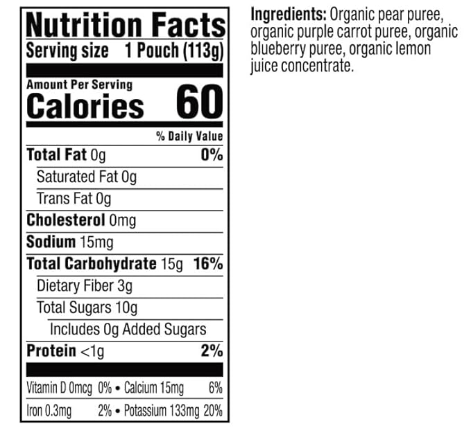 Plum Organics Stage 2 Organic Baby Food - Pear, Purple Carrot, and Blueberry - 4 oz Pouch (Pack of 12) - Organic Fruit and Vegetable Baby Food Pouch