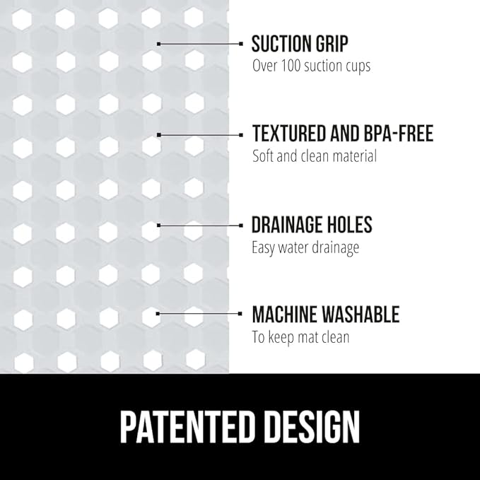 GORILLA GRIP Patented Square Shower Stall Mat, Small Bathtub Floor Mats for Stand Up Showers with Suction Cups and Drainage Holes, Machine Wash, Soft on Feet, Bathroom Accessories 21x21 Inch, White