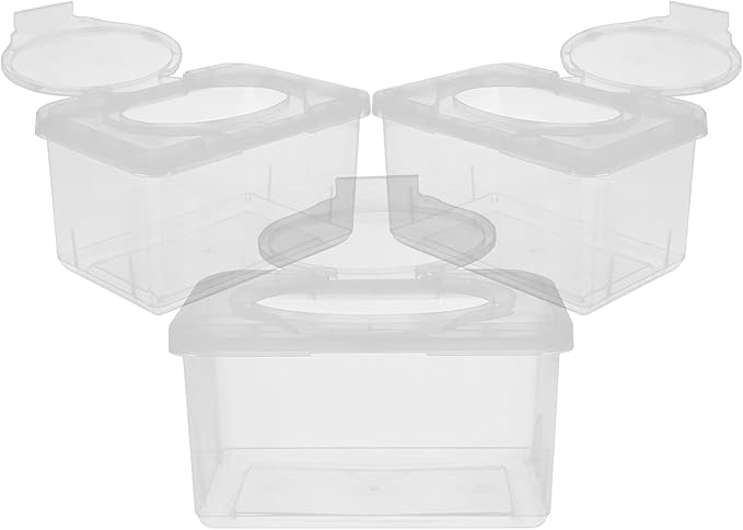 Ciieeo 3 Pcs Baby Wipes Dispenser Tissue Storage Box Wet Wipes Holder with Lid Refillable Wipe Case Container for Home Office Desk Transparent