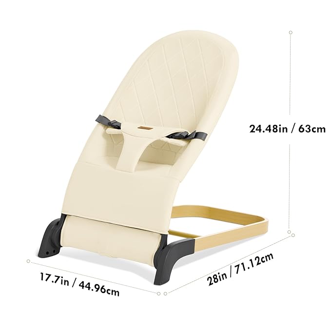 Foldable Baby Bouncer, Baby Seat with 3 Adjustable Heights, Portable Newborn Rocker, Ergonomic Bouncy Seat for Natural Bounce, Bouncer for Babies 0-6 Months, Soft Cotton (Beige)
