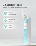 GROWNSY Nasal Aspirator for Baby with Protection Mode, Comes with 2 Larger Suction Chambers and 6 Food-Grade Soft Silicone Tips, Light Blue