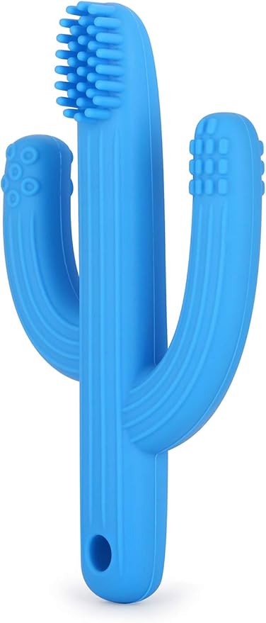 Cactus Teether, Baby Teething Toys for Babies, Self-Soothing Pain Relief Soft Baby Toothbrush for Babies, Toddlers, Infants, Boy and Girl, Natural Organic BPA Free(Blue)