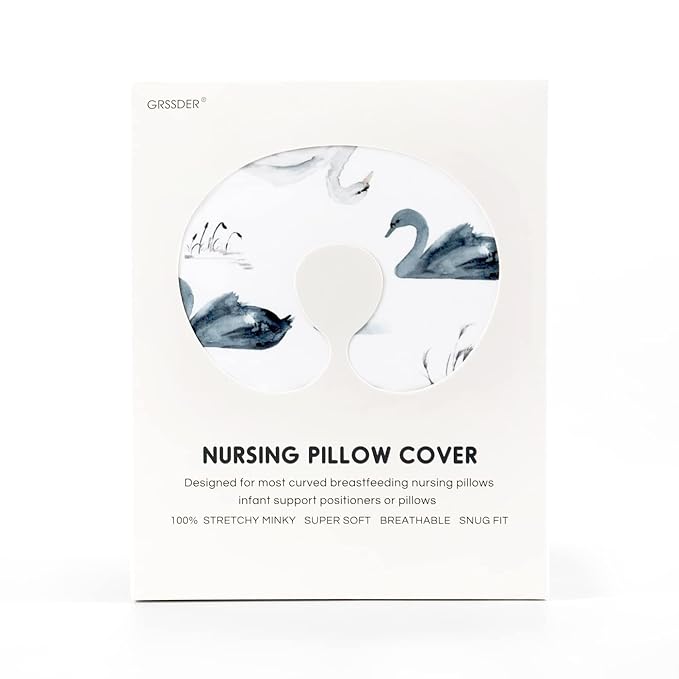 GRSSDER Nursing Pillow Cover Stretchy Minky Removable Nursing Covers for Breastfeeding Pillows, Ultra Soft Comfortable Slipcover for Boy and Girls, Pretty Swan/Watercolor Dandelion Pattern