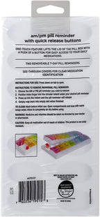 EZY DOSE Weekly (7-Day) Pill Case, Medicine Planner, Vitamin Organizer, 2 Times a Day AM/PM, Removeabale Trays, Large Push Button Compartments, Easy to Use, Arthritis Friendly, Rainbow Lids, BPA Free