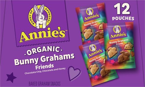 Annie's Organic Friends Bunny Grahams, Chocolate Chip, Chocolate, and Honey Baked Graham Snacks, 12 Pouches, 12 oz (Pack of 2)