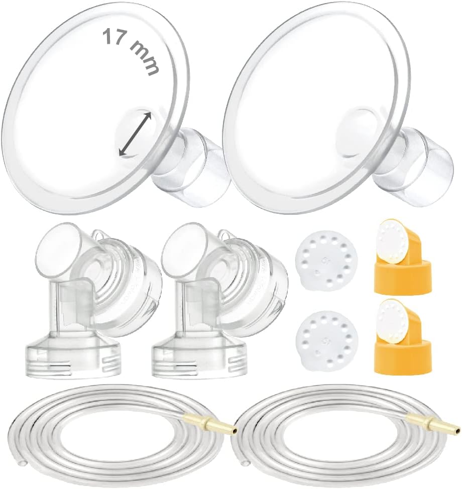 Maymom Breast Pump Kit Compatible with Medela Pump in Style Advanced Pump; 2xTwo-Piece 17mm Breastshield, 2 Valve, 4 Membrane, 2 Replacement Tubing; Replacement Part for Medela Shield, Medela Valve