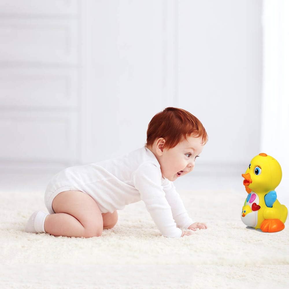 Musical Flapping Yellow Duck Interactive Action Educational Learning Walking Light Up Dancing Toy for 1 Year Old Baby Toddler Infant