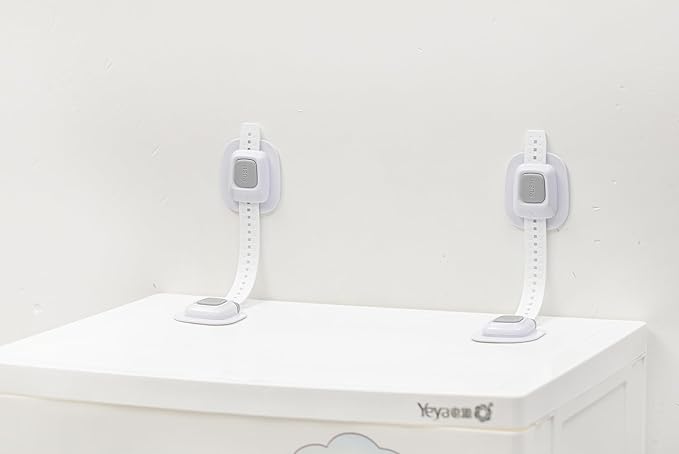 YEYA No Drill Anti Tip Furniture Adjustable Straps Wall Anchors for Baby Proofing with 3M Adhesive (Upgraded 4P)