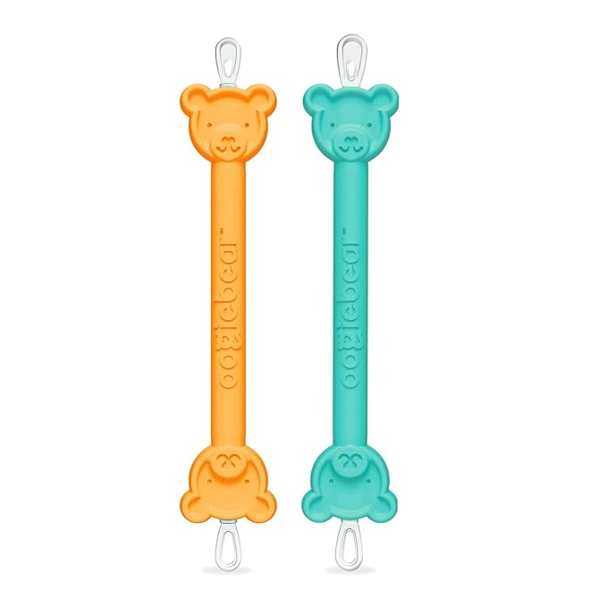 oogiebear: Baby Nose Cleaner & Ear Wax Removal Tool - Safe Booger & Earwax Removal for Newborns, Infants, Toddlers - Dual-Ended - Essential Baby Stuff, Diaper Bag Must-Have, Orange & Seafoam with case