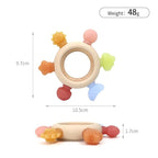 3Pcs Baby Silicone Teether Toy Set - Food-Grade Silicone Teething Relief Toys,Wooden Ring Teether Cute Bear Toy and Toy Straps for Babies 3-12 Months (Bright Beige)