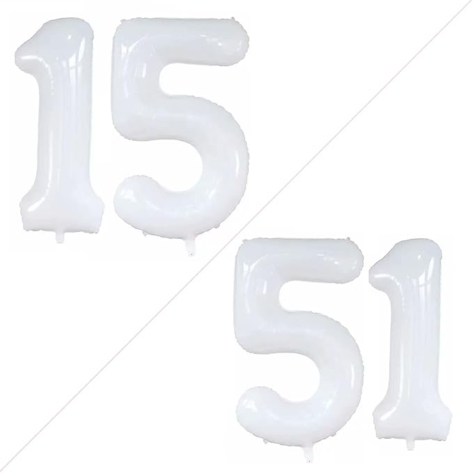 GOER Number 15 Balloons for 15th Birthday Sweet 15 Party Decorations,42 Inch Jumbo Foil Helium 51 Balloons for 51st Birthday Party Decoration (White)
