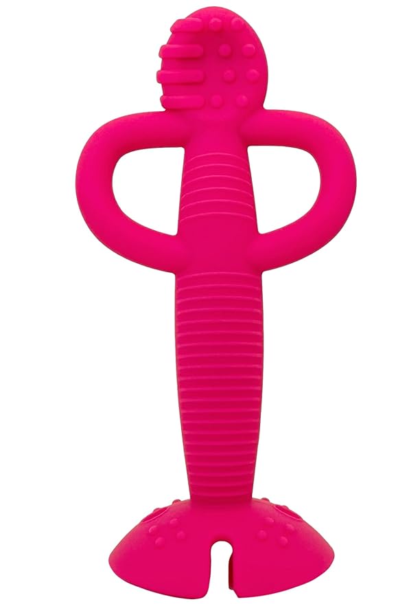 Busy Baby Teething Spoon - 2-in-1 Teether and Training Spoon for Self Feeding, Dishwasher Safe, BPA Free, Food Grade Silicone (Pink)