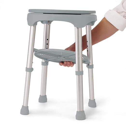 Medline Durable Aluminum Frame, Round Swivel Shower Stool, Gray, Supports up to 300lbs.