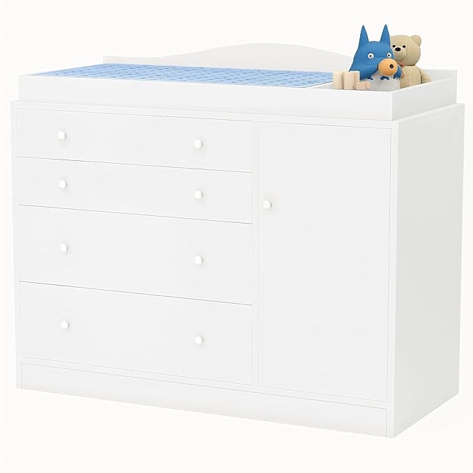 Changing Table with 4 Drawers and Open Storage Space, Drawer Changing Table