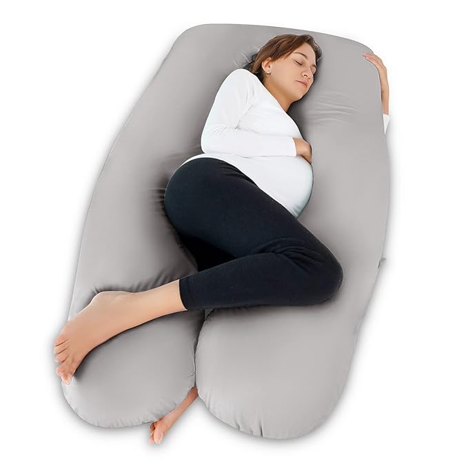 Meiz Pregnancy Pillow, Cooling Silky Pregnancy Pillows for Sleeping, Maternity Body Pillow for Pregnant Woman with Cooling Silk Jersey Cover, Light Grey