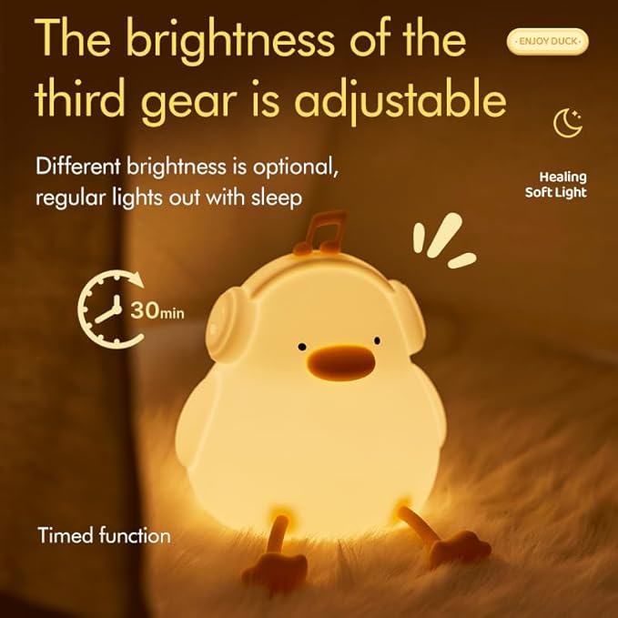 ATSUI Night Light for Kids, Squishy Duck Design, 3 Level Dimmable, Silicone Construction