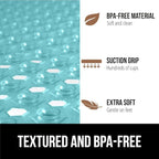 GORILLA GRIP Patented Square Shower Stall Mat, Small Bathtub Floor Mats for Stand Up Showers, Suction Cups and Drainage Holes, Machine Wash, Soft on Feet, Bathroom Accessories 21x21 Inch, Turquoise