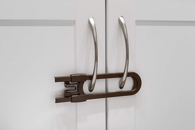 Sliding Cabinet Locks for Child Safety | Baby Proof Your Kitchen, Bathroom, and Storage Doors | Childproof Safety Locks for Knobs and Handles | Easy Install (12 Pack, Brown)