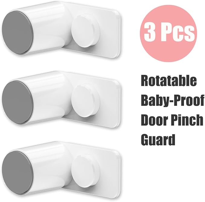 Kytasryl Door Pinch Guard, Baby Proofing Door Stoppers with 180° Rotating Self Adhesive Base, Children Anti-Pinch Door Stopper, Keep Finger Safe (3 PCS)