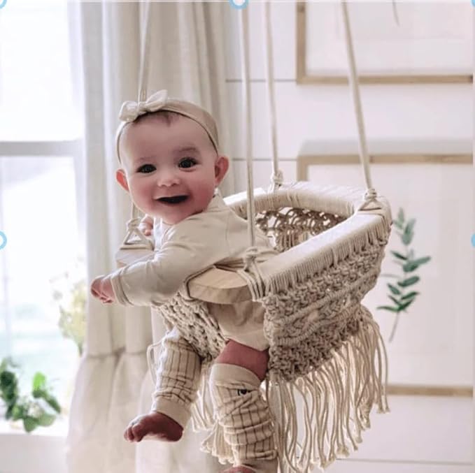 Handmade Macrame Baby Swing Natural Rope Hammock for Baby Macrame Swing Chair for Baby