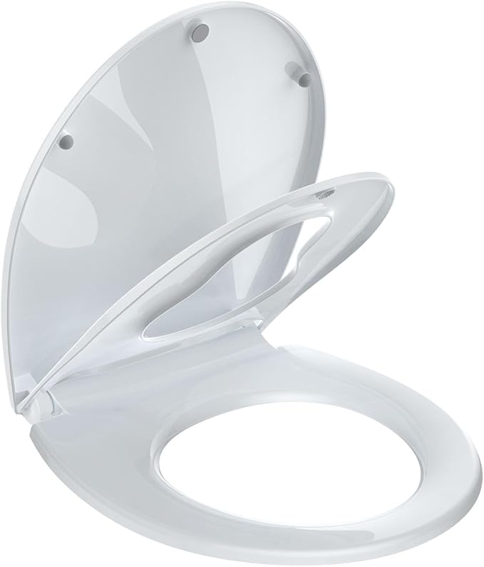 Round Toilet Seat with Toddler Seat – PP Locking Hinge Potty Training Toilet Seat Cover for Kids & Adults, White Detachable Child Toilet Seat for Family Bathroom