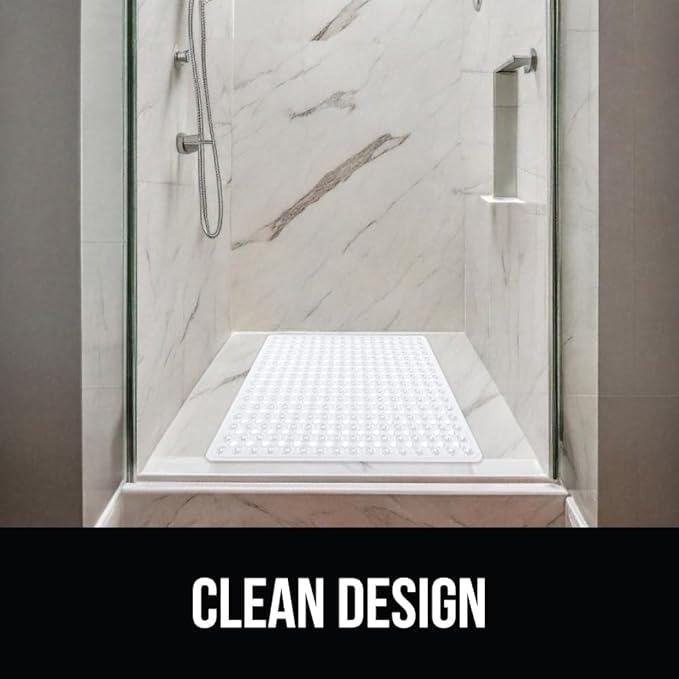 GORILLA GRIP Patented Square Shower Stall Mat, Small Bathtub Floor Mats for Stand Up Showers with Suction Cups and Drainage Holes, Machine Wash, Soft on Feet, Bathroom Accessories 21x21 Inch, White
