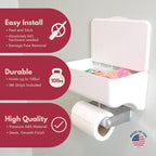 Bathroom Wipes Holder Dispenser with Shelf – Restroom Organizer & Wipe Holder for Bathroom – Tool Free Wall Mounted Baby Wipe Holder by Storage Theory – Gray, 1 Pack