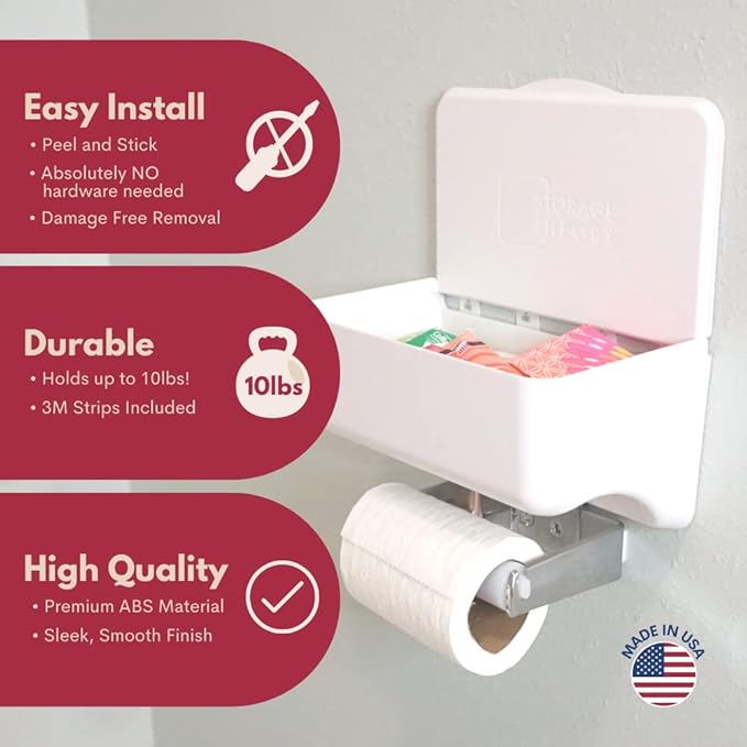 Bathroom Wipes Holder Dispenser with Shelf – Restroom Organizer & Wipe Holder for Bathroom – Tool Free Wall Mounted Baby Wipe Holder by Storage Theory – Gray, 1 Pack