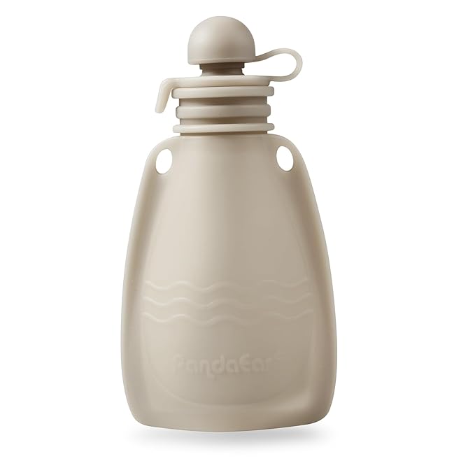 PandaEar 3 Pack Silicone Baby Food Pouches, Reusable Squeeze Pouches for Toddler with 3 Silicone Puree Feeder Spoon, BPA-Free Silicone Refillable Infant Food Storage, 5.5 oz (Light Tan&Walnut&Grey)