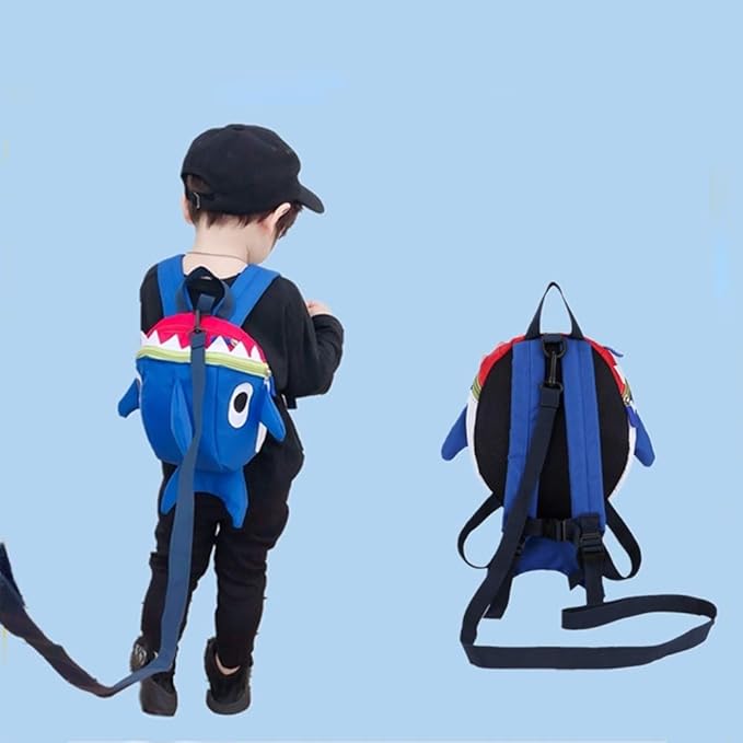 Safety Kids Leash Backpack with Harness Leash Shark for Toddlers Boys Girls-Blue