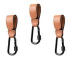 3 Pcs Baby Stroller Hook, Carry 20 lbs per Stroller Carabiner Clip, Adjustable Baby Stroller & Car Seat Hook for Hanging Diaper Bag, Wheelchair, Shopping and Pet Cart(Leather)