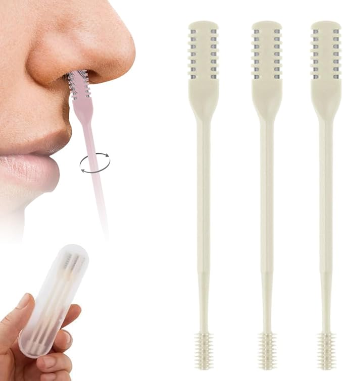 2-in-1 Nasal Hair Cutter, 360° Rotating Double Sided Nose Hair Removal Tool, Nose Hair Clipper with Ear Picker for Women and Men (Beige, 3 PCS)