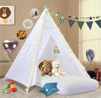 6 Pack Teepee Tent for Kids with Inflatable Airbed, Light, Toddler Tent Children Room Tents, Slumber Party Sleepover Tents, Indoor Outdoor Kids Playtent Playhouse for Girls & Boys