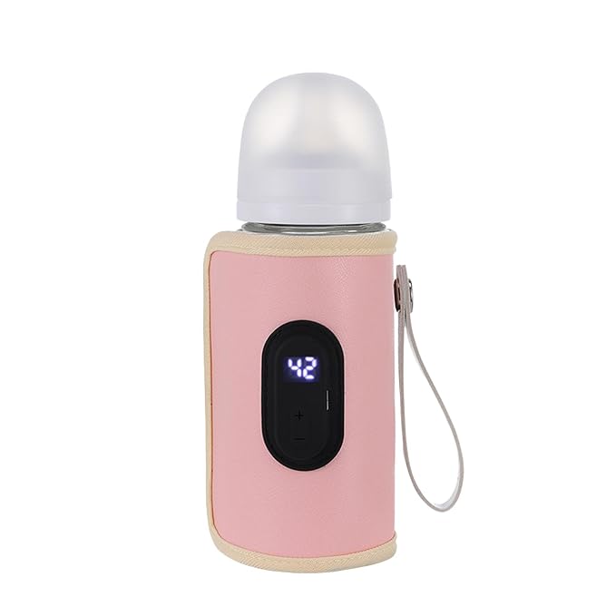 Baby Bottle Warmer,Keep Milk Warm Only (Does Not Heat) 20-Temperature Digital USB Portable Warming Sleeve,Portable Thermo Cover with Digital Display & 20 Temp Settings (Pink)