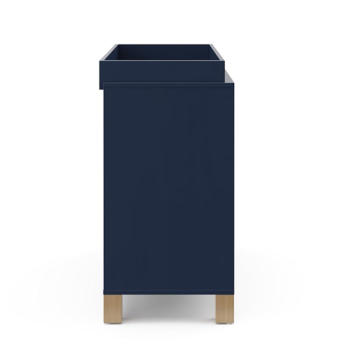 Storkcraft California 3-Drawer Chest with Removable Changing Topper (Midnight Blue with Driftwood) – GREENGUARD Gold Certified, Interlocking Drawer System, Pre-Installed Tracks, Easy Assembly